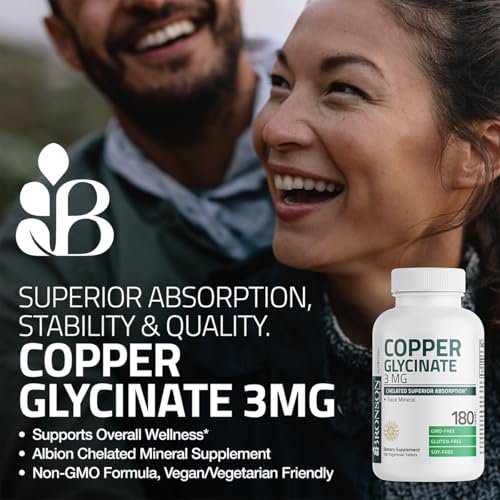 Bronson Kupferglycinat 3 mg Chelat – Hoch bioverfügbar, Nicht-GVO, 180 Vegetarische Tabletten