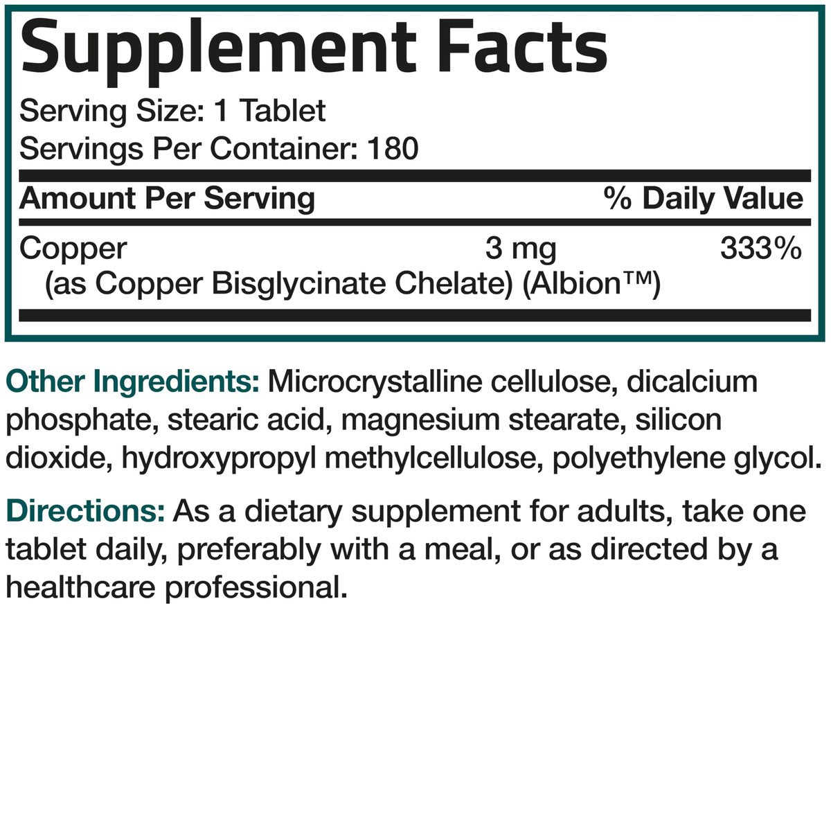 Bronson Kupferglycinat 3 mg Chelat – Hoch bioverfügbar, Nicht-GVO, 180 Vegetarische Tabletten