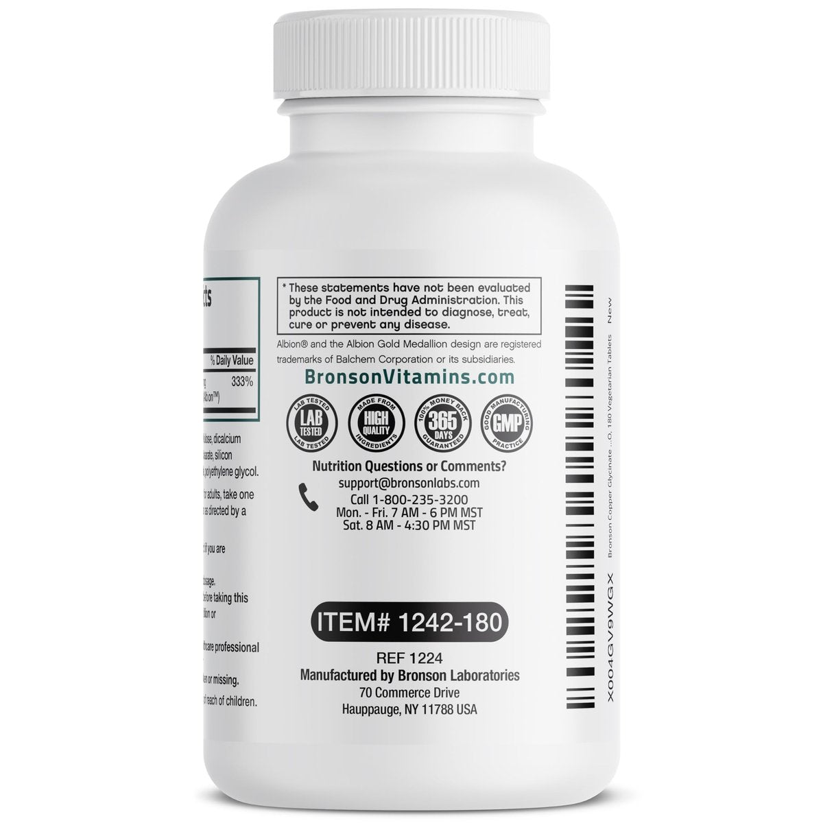 Bronson Kupferglycinat 3 mg Chelat – Hoch bioverfügbar, Nicht-GVO, 180 Vegetarische Tabletten
