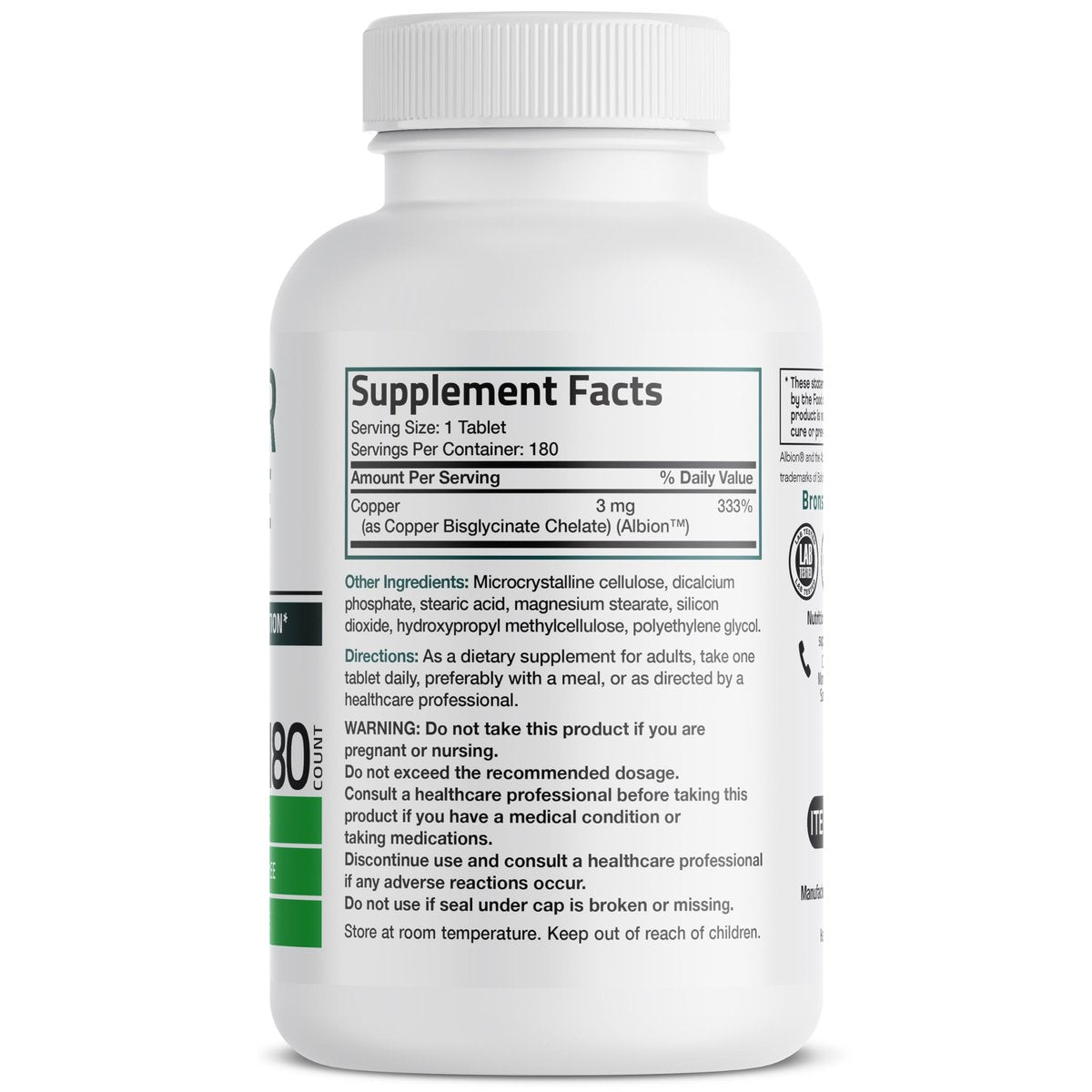 Bronson Kupferglycinat 3 mg Chelat – Hoch bioverfügbar, Nicht-GVO, 180 Vegetarische Tabletten