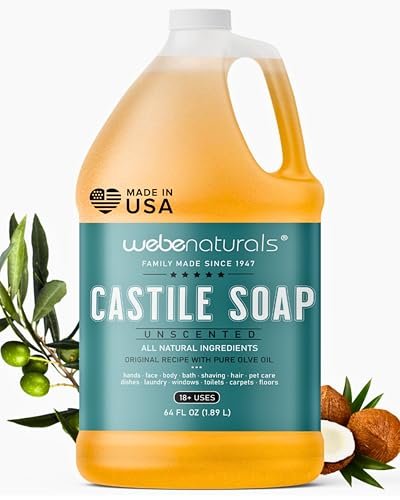 WEBE Reine unparfümierte Flüssigseife Castile Nachfüllpackung, 1,89 Liter | Vegan & glutenfrei, nicht genetisch verändert, für Gesicht, Körper, Geschirr, Haustiere & Wäsche