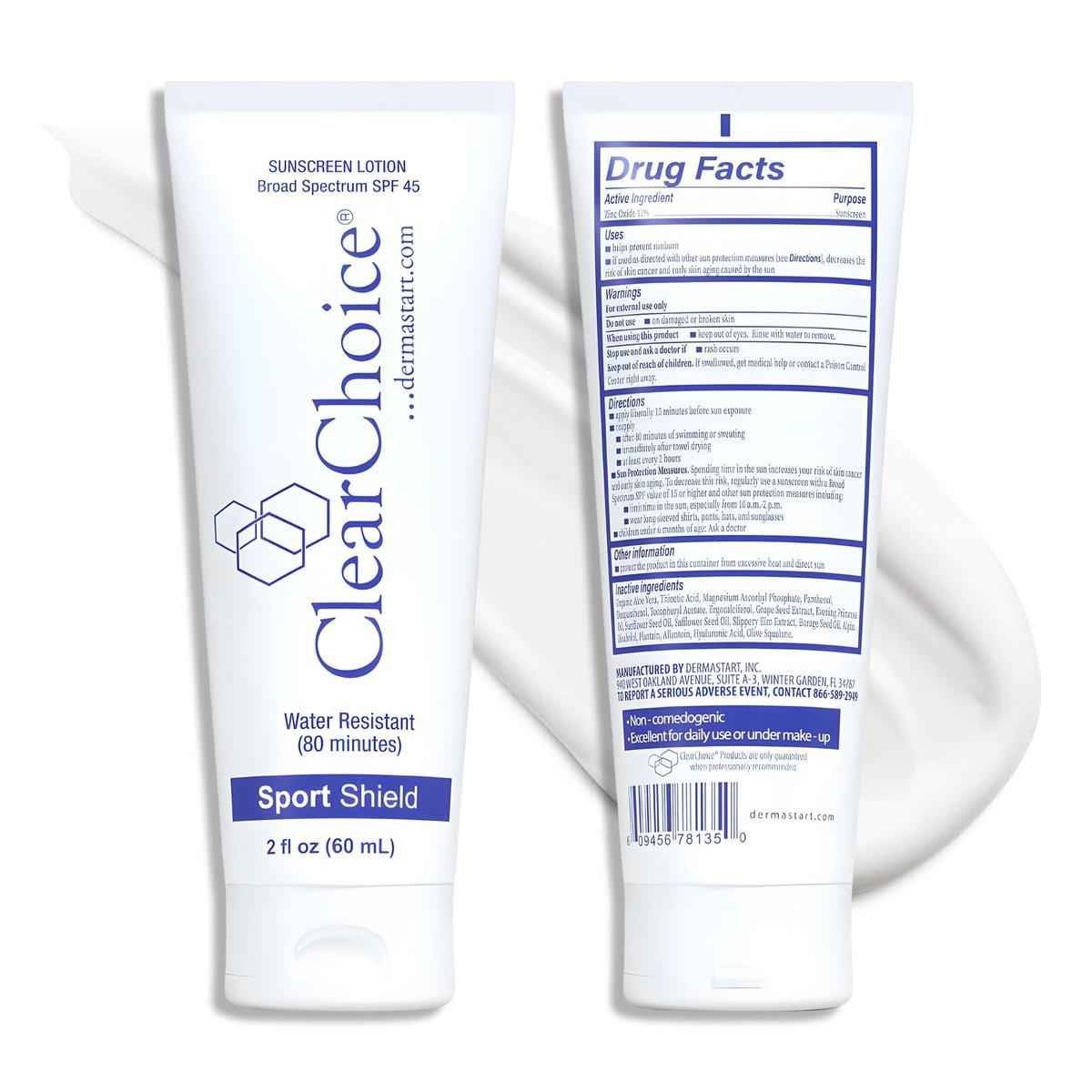Clear Choice Sport Shield SPF 45 – Mineralischer Sonnenschutz & Feuchtigkeitscreme | Nicht fettend, Breitband-SPF für Gesicht & Körper | Mikronisiertes Zinkoxid | Kein weißer Schimmer | Dermatologen empfohlen 60 ml / 2 oz