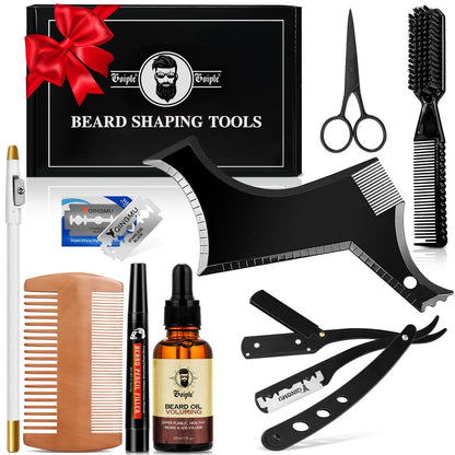 Bartformer für Männer – Bartformungs-Set mit Bartglätter, Bartschablone, Rasiermesser, Kantenklinge, Barbierstift, Bartkamm, Schere – Geschenk für Männer, Freund, Ehemann