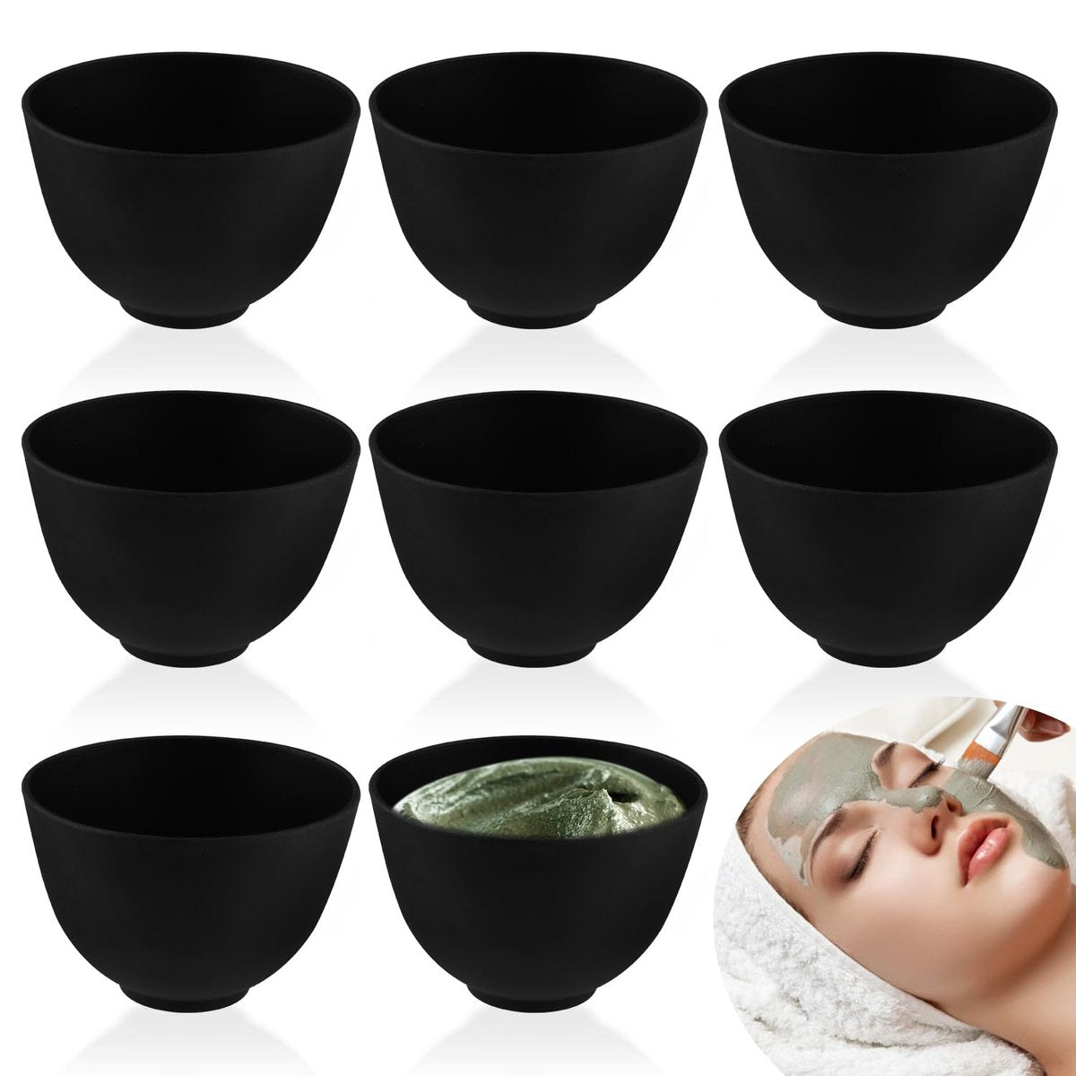 8er-Pack Silikon-Gesichtsmasken-Mischschalen – Schwarze Kosmetikschalen für DIY-Hautpflege