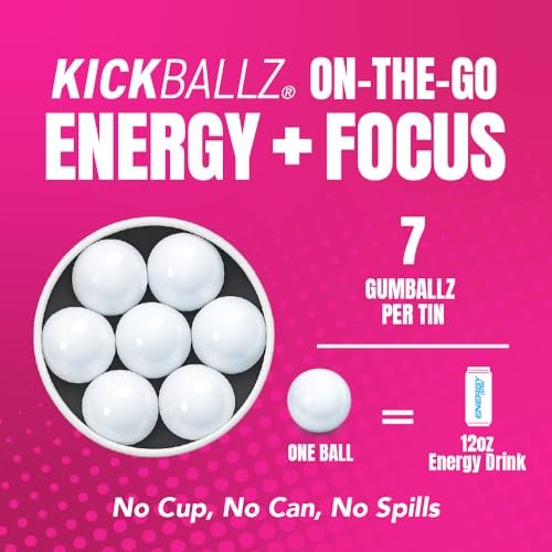 KickBallz Bubblegum Koffein-Kaugummi | Extra Stark - 110 mg pro Gummikugel | Schneller Energieschub | Erfrischt den Atem | Null Zucker | Glutenfrei | Hergestellt in den USA | 3 Dosen (21 Stück)