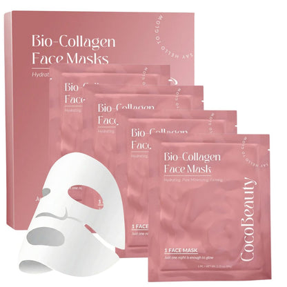 COCOBEAUTY Collagen Sheet Mask – Feuchtigkeitsspendende koreanische Gesichtsmaske gegen feine Linien & Anti-Aging, tiefe Feuchtigkeit, strahlender Haut-Boost, Bio-Collagen-Gesichtsmasken (4er-Pack)