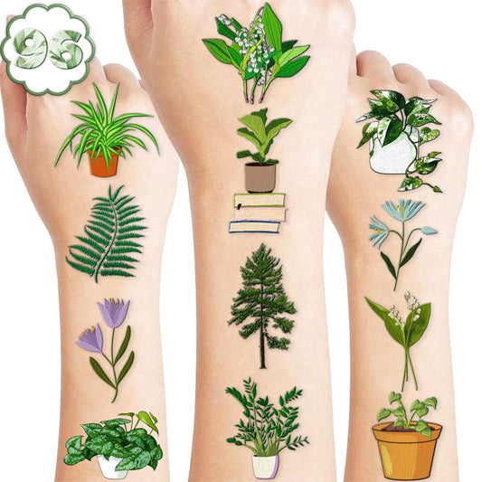96 Stück Pflanzen Rettet die Erde Tag vorgeschnittene temporäre Tattoos – Umweltfreundliche Motive für Kindergeburtstag, Schulfeste und Umweltaktionen