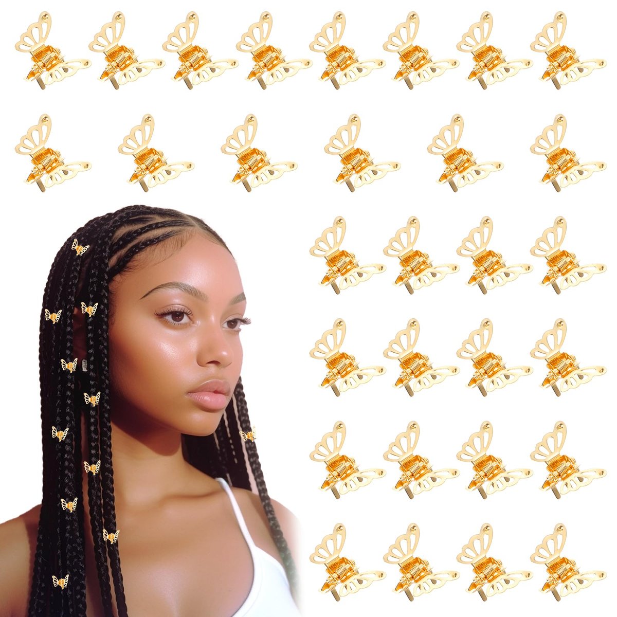 Ouligay 30 Teile Goldene Schmetterlings-Haarclips für Frauen, Haarreifen für Zöpfe, Hohle Schmetterlings-Metall-Krallenclips mit starkem Halt, 3D-Goldschmuck für Damen, modisches Styling
