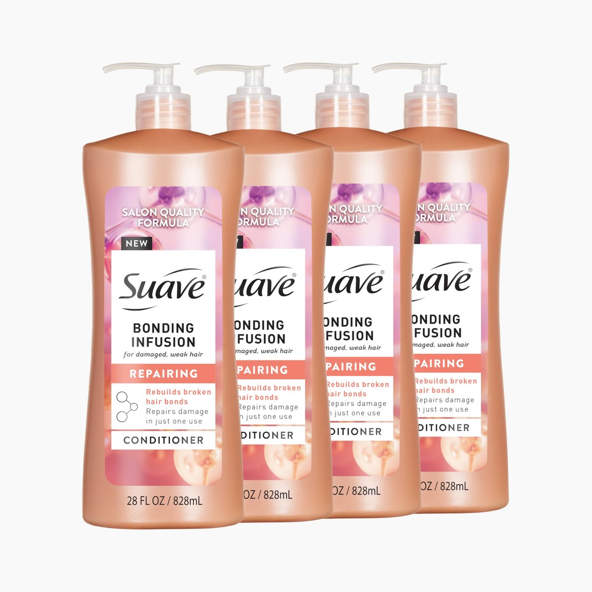 Suave Bonding Infusion Reparatur-Conditioner mit Bonding-Komplex für geschwächtes oder geschädigtes Haar, 28 oz Flasche, 4er-Pack