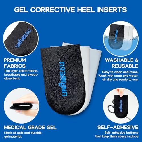 Unribeau 3-Lagen Verstellbare Korrektur-Fersenkeile für Supination & Pronation – Selbstklebende Mediale & Laterale Fersenpolster für Fußausrichtung, Knieschmerzen, O-Beine (Schwarz, L: Damen 7.5-12 / Herren 7-11)