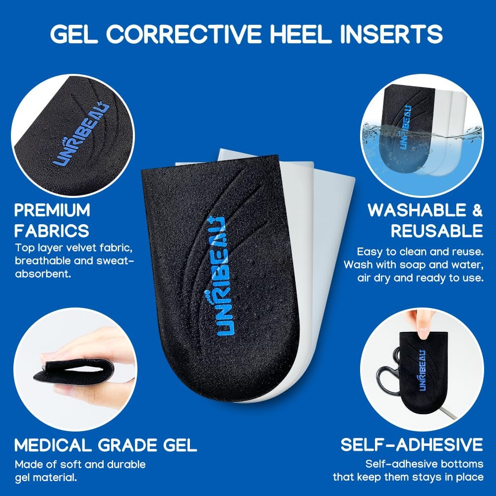 Unribeau 3-Lagen Verstellbare Korrektur-Fersenkeile für Supination & Pronation – Selbstklebende Mediale & Laterale Fersenpolster für Fußausrichtung, Knieschmerzen, O-Beine (Schwarz, L: Damen 7.5-12 / Herren 7-11)