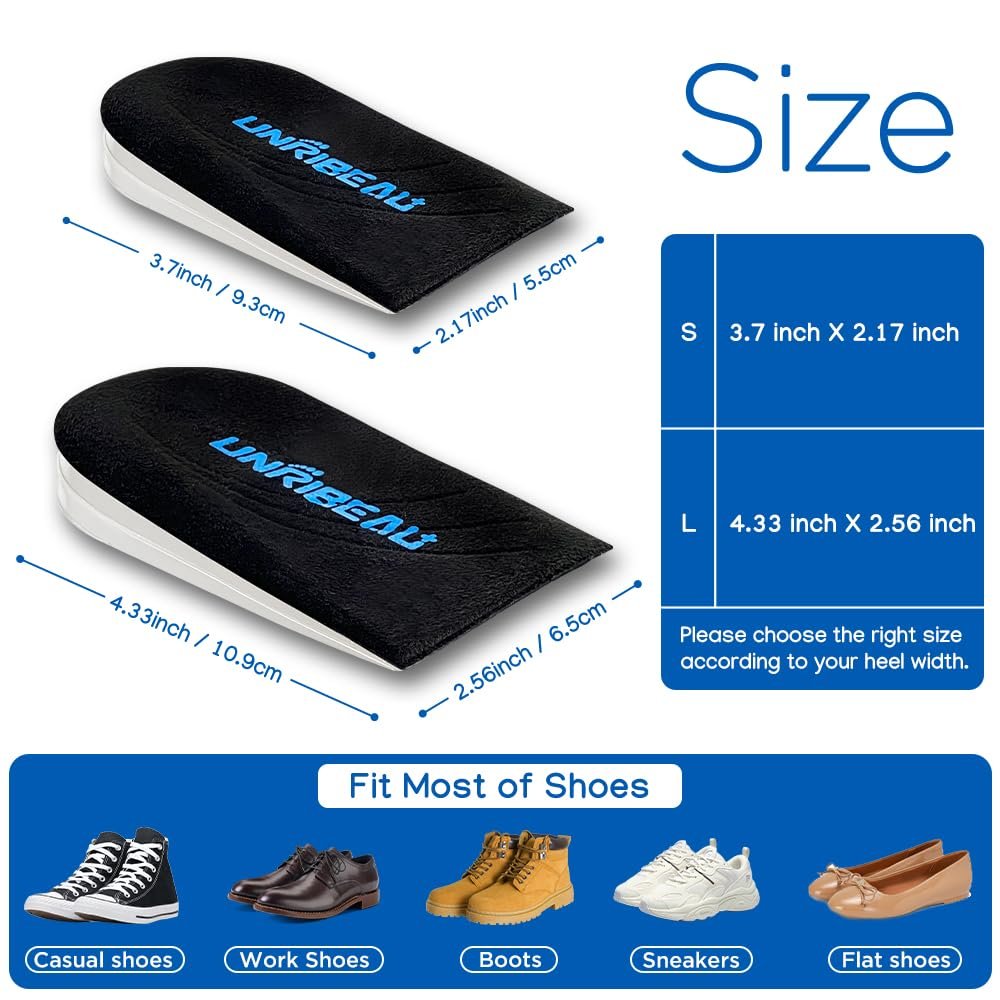 Unribeau 3-Lagen Verstellbare Korrektur-Fersenkeile für Supination & Pronation – Selbstklebende Mediale & Laterale Fersenpolster für Fußausrichtung, Knieschmerzen, O-Beine (Schwarz, L: Damen 7.5-12 / Herren 7-11)