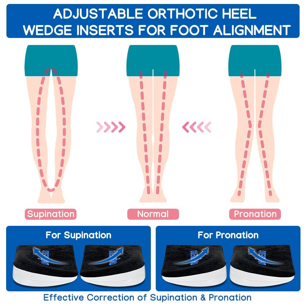 Unribeau 3-Lagen Verstellbare Korrektur-Fersenkeile für Supination & Pronation – Selbstklebende Mediale & Laterale Fersenpolster für Fußausrichtung, Knieschmerzen, O-Beine (Schwarz, L: Damen 7.5-12 / Herren 7-11)