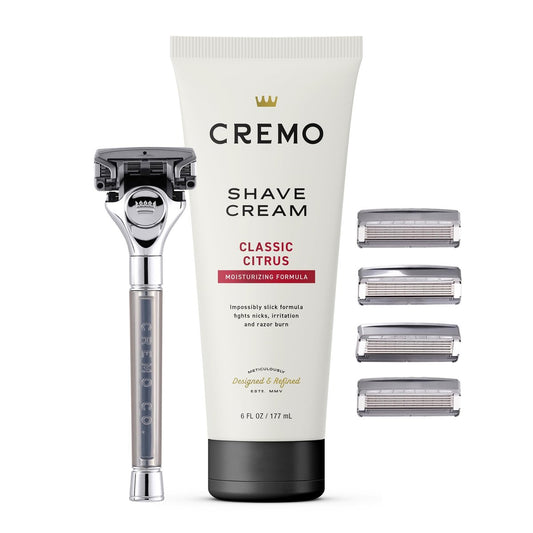 Cremo Original Rasier-Set für Herren – Rasiercreme 177 ml, Rasierer aus Chrom in Barbershop-Qualität und 4 Klingen