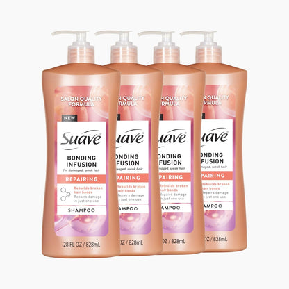 Suave Bonding Infusion Reparatur-Shampoo, pH-ausgeglichen, mit Aminosäuren und Zitronensäure, für geschwächtes oder geschädigtes Haar, 28oz Pumpflasche, 4er-Pack