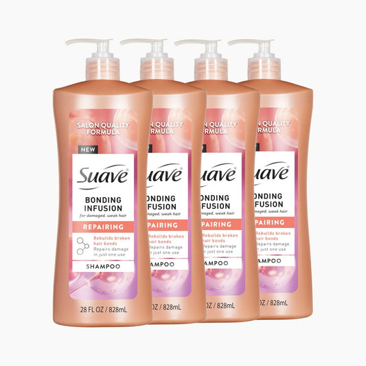 Suave Bonding Infusion Reparatur-Shampoo, pH-ausgeglichen, mit Aminosäuren und Zitronensäure, für geschwächtes oder geschädigtes Haar, 28oz Pumpflasche, 4er-Pack