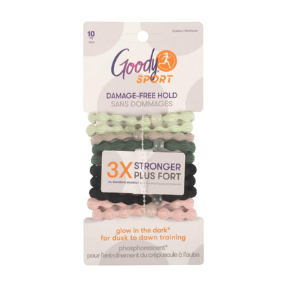 Goody Sport Forever Glow in the Dark Elastische Haargummis - 10 Stück, 5 leuchtende Farben, sportlicher Halt, kein Haarbruch