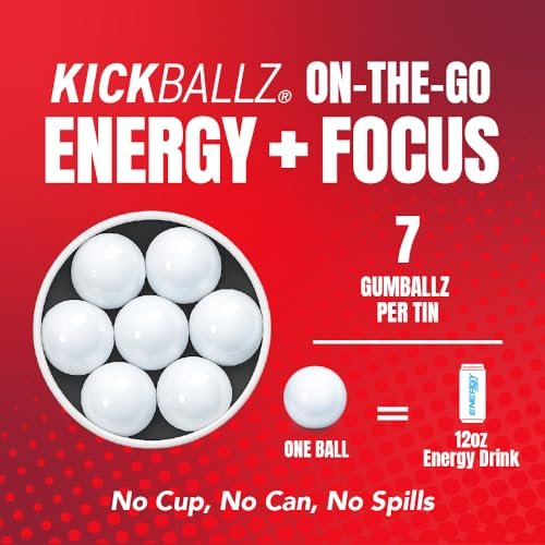 KickBallz Cinnamon Energie-Kaugummi mit Koffein | Extra Stark - 110 mg pro Gummikugel | Schnelle Energie | Erfrischt den Atem | Null Zucker | Glutenfrei | Hergestellt in den USA | 3 Dosen (21 Stück)