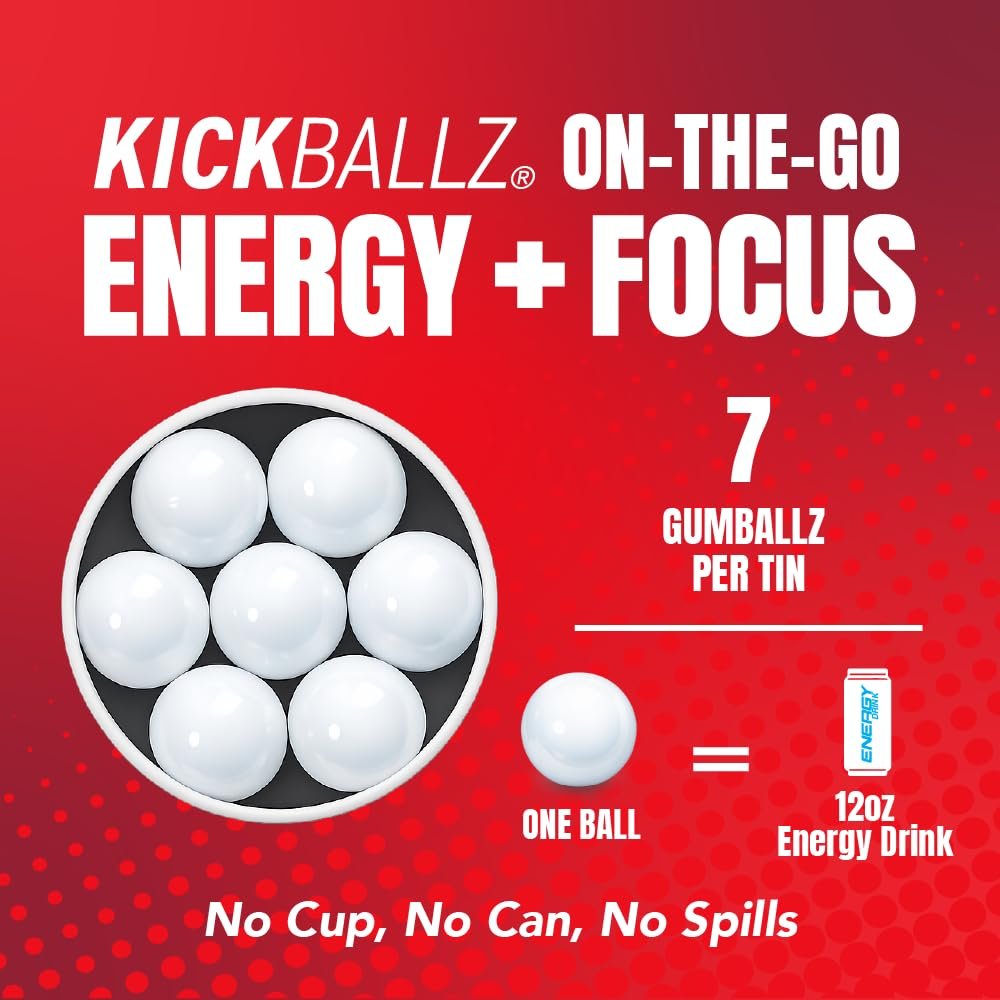 KickBallz Cinnamon Energie-Kaugummi mit Koffein | Extra Stark - 110 mg pro Gummikugel | Schnelle Energie | Erfrischt den Atem | Null Zucker | Glutenfrei | Hergestellt in den USA | 3 Dosen (21 Stück)