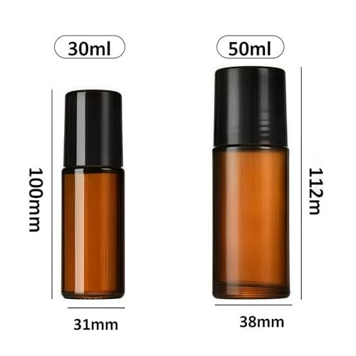 2er-Pack Braune 30 ml Glasflaschen mit Rollkugel für ätherische Öle, Parfümroller, nachfüllbare Roll-on-Behälter, leere Deo-Rollerballflaschen für Kosmetik und Duftstoffe