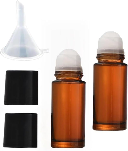 2er-Pack Braune 30 ml Glasflaschen mit Rollkugel für ätherische Öle, Parfümroller, nachfüllbare Roll-on-Behälter, leere Deo-Rollerballflaschen für Kosmetik und Duftstoffe