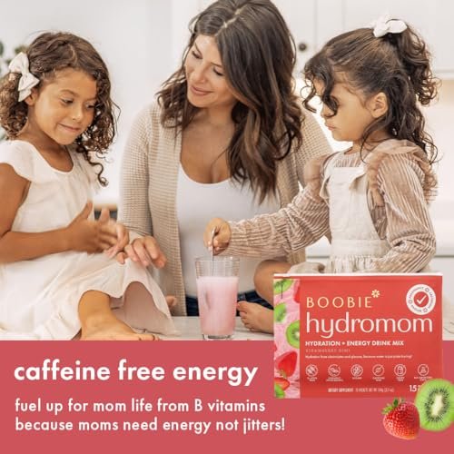 Boobie Hydromom Superfood Electrolyte Drink Mix, Erdbeer-Kiwi | Erfrischende Energie & Hydration für Mamas | Für Schwangerschaft, Stillzeit & danach, 10 Portionsbeutel