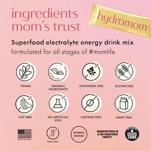 Boobie Hydromom Superfood Electrolyte Drink Mix, Erdbeer-Kiwi | Erfrischende Energie & Hydration für Mamas | Für Schwangerschaft, Stillzeit & danach, 10 Portionsbeutel