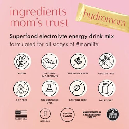 Boobie Hydromom Superfood Electrolyte Drink Mix, Erdbeer-Kiwi | Erfrischende Energie & Hydration für Mamas | Für Schwangerschaft, Stillzeit & danach, 10 Portionsbeutel