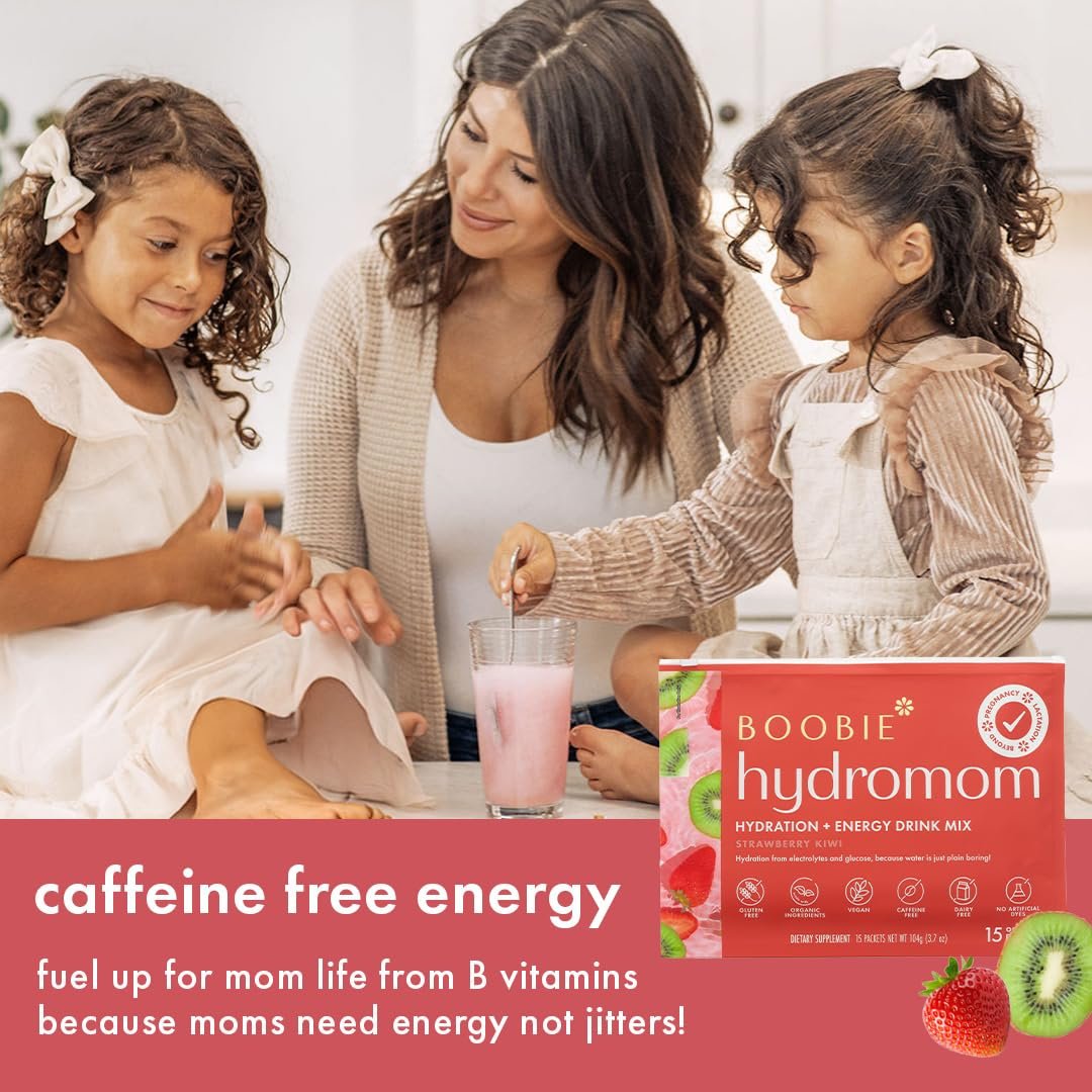 Boobie Hydromom Superfood Electrolyte Drink Mix, Erdbeer-Kiwi | Erfrischende Energie & Hydration für Mamas | Für Schwangerschaft, Stillzeit & danach, 10 Portionsbeutel