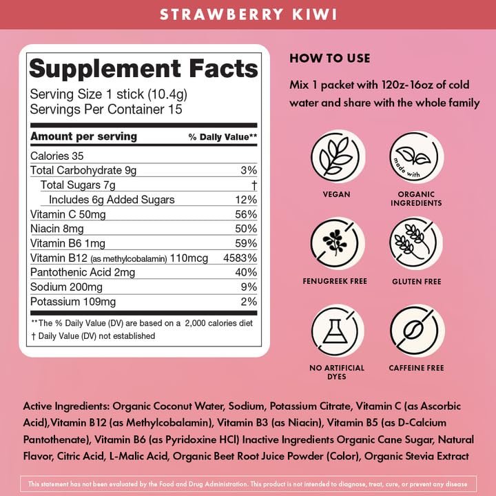 Boobie Hydromom Superfood Electrolyte Drink Mix, Erdbeer-Kiwi | Erfrischende Energie & Hydration für Mamas | Für Schwangerschaft, Stillzeit & danach, 10 Portionsbeutel