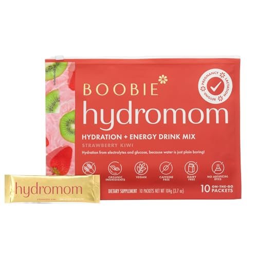 Boobie Hydromom Superfood Electrolyte Drink Mix, Erdbeer-Kiwi | Erfrischende Energie & Hydration für Mamas | Für Schwangerschaft, Stillzeit & danach, 10 Portionsbeutel