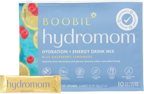 Boobie Hydromom Superfood Electrolyte Drink Mix, Blaubeer-Zitronen-Limonade | Erfrischender Energie- und Hydratations-Boost für Mamas | Für Schwangerschaft, Stillzeit & darüber hinaus, 10 Portionsbeutel
