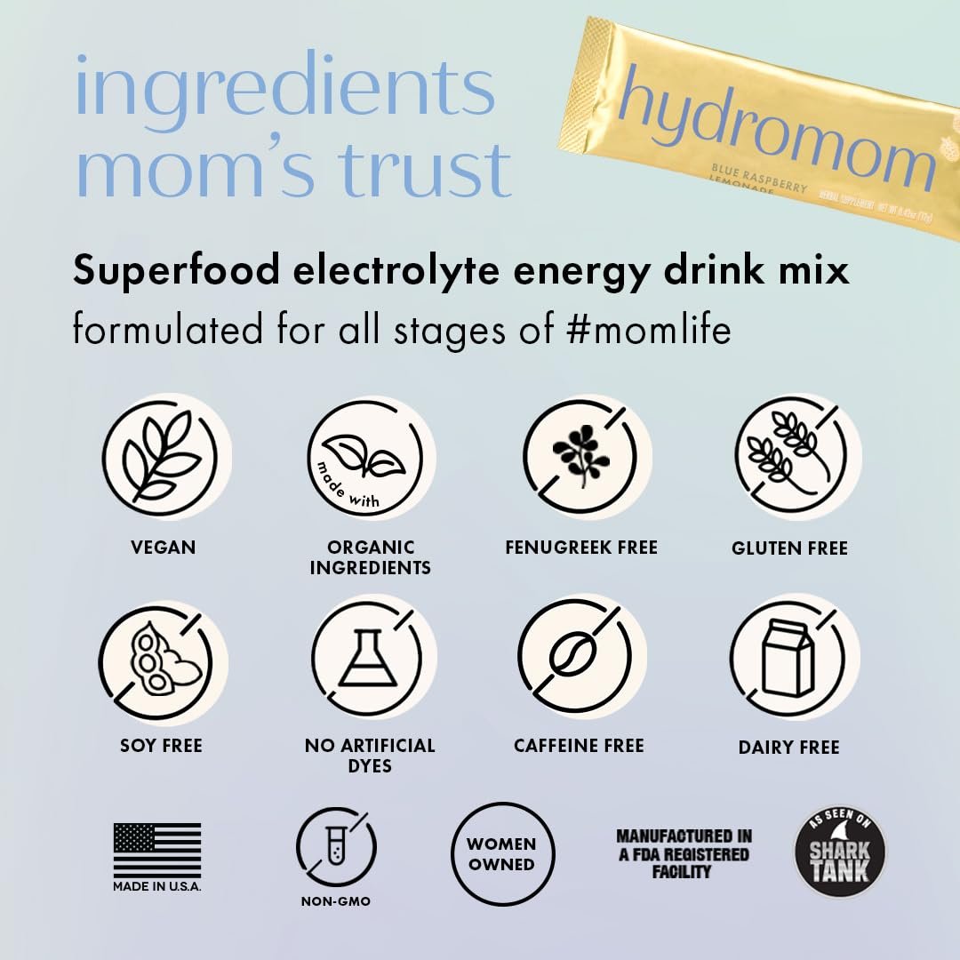 Boobie Hydromom Superfood Electrolyte Drink Mix, Blaubeer-Zitronen-Limonade | Erfrischender Energie- und Hydratations-Boost für Mamas | Für Schwangerschaft, Stillzeit & darüber hinaus, 10 Portionsbeutel