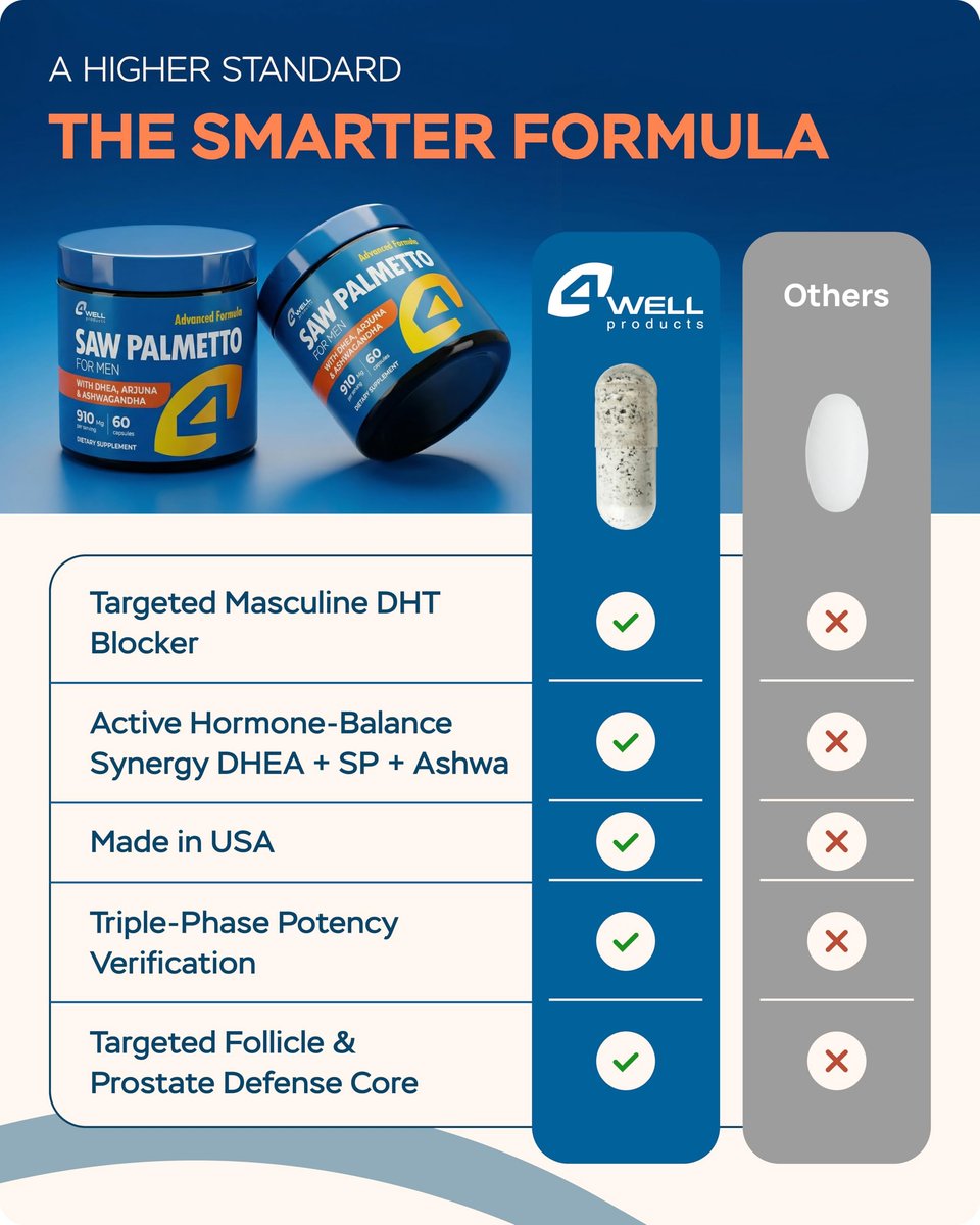 4Well Products Sägepalme für Männer & Prostata-Gesundheit mit Arjuna-Extrakt – Fortschrittliche Formel mit Sägepalme & Arjuna-Rindenextrakt, DHEA & Ashwagandha 900 mg – DHT-Blocker zur Haarunterstützung