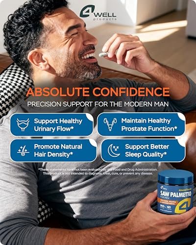4Well Products Sägepalme für Männer & Prostata-Gesundheit mit Arjuna-Extrakt – Fortschrittliche Formel mit Sägepalme & Arjuna-Rindenextrakt, DHEA & Ashwagandha 900 mg – DHT-Blocker zur Haarunterstützung