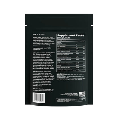 Hydrofy Hydrogen Wasser + Elektrolyte Trinkmischung - Sortenpaket | H2 Hydrationsbeutel mit molekularem Wasserstoff, Natrium, Kalium, Magnesium | Zitrone-Limette, Himbeere, Orange + Koffein | 12 Stück