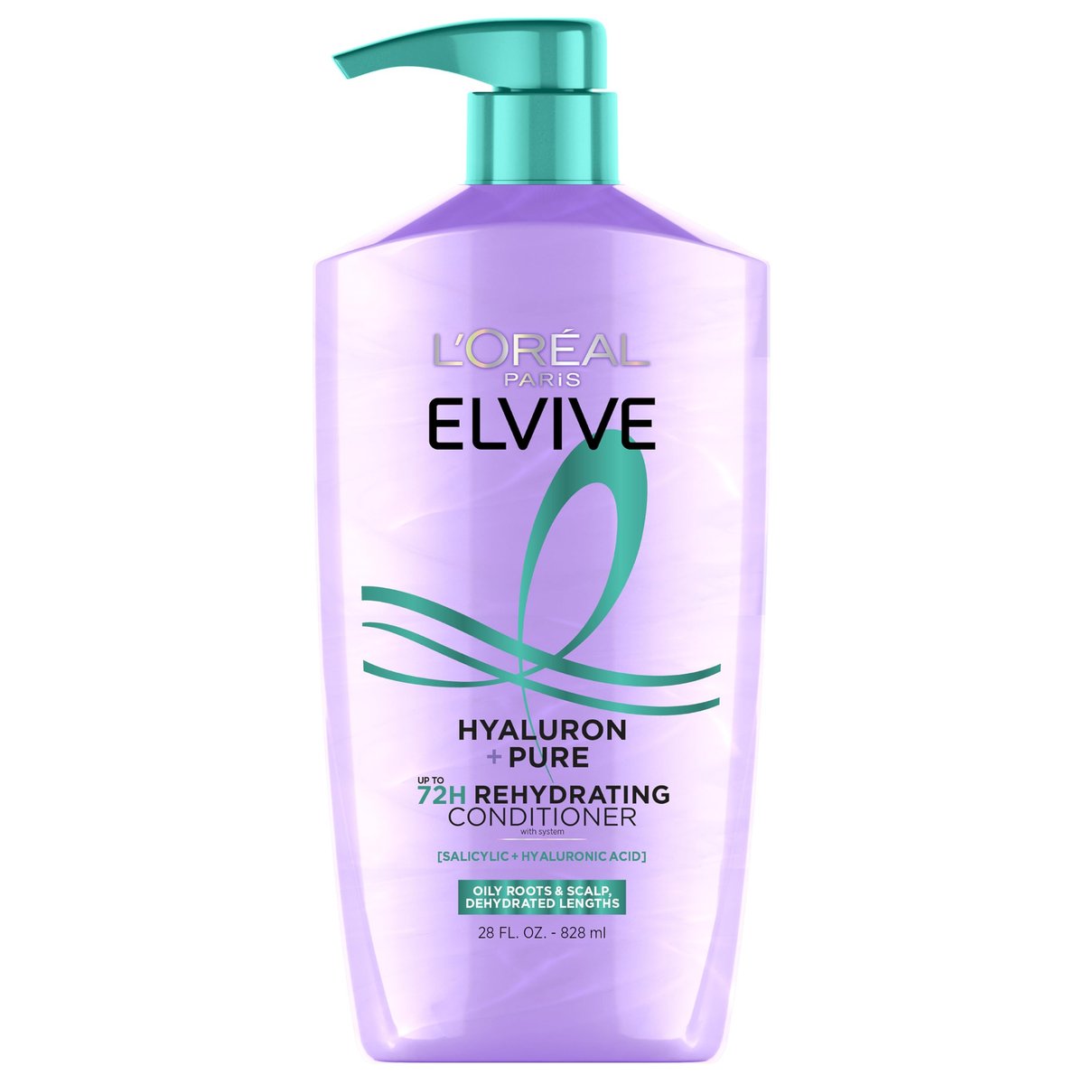 L'Oreal Paris Elvive Hyaluron + Pure 72H Feuchtigkeitsspendender Conditioner für fettiges Haar mit Salicylsäure und Hyaluronsäure, 828 ml