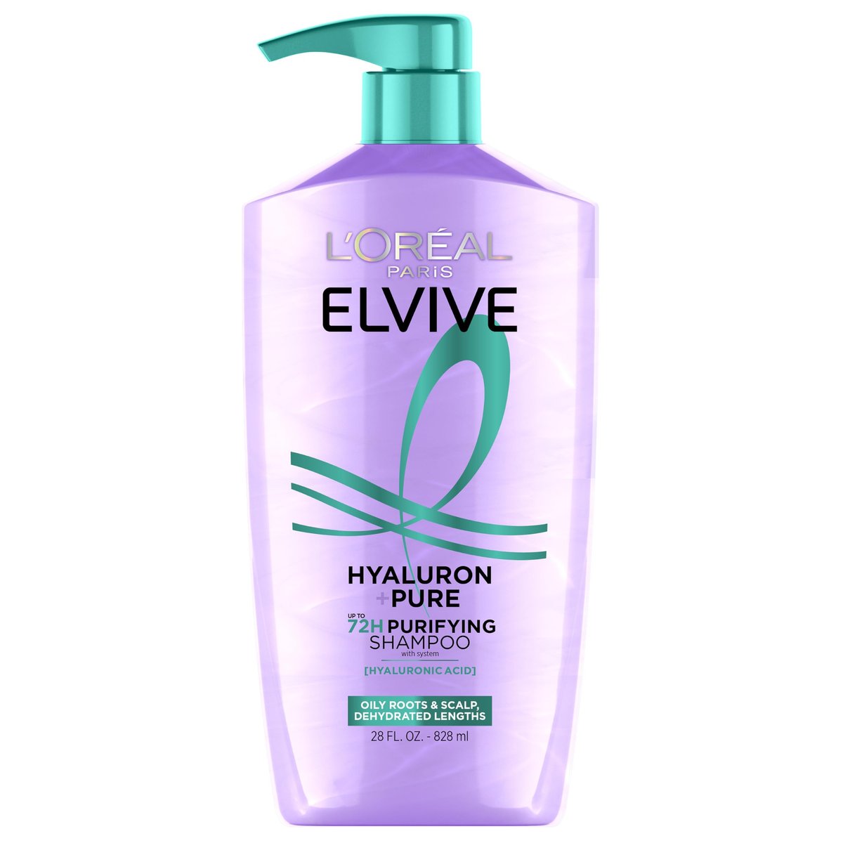 L'Oreal Paris Elvive Hyaluron + Pure 72H Reinigendes Shampoo für fettiges Haar, Klärendes Shampoo mit Salicylsäure und Hyaluronsäure, 28 Fl Oz