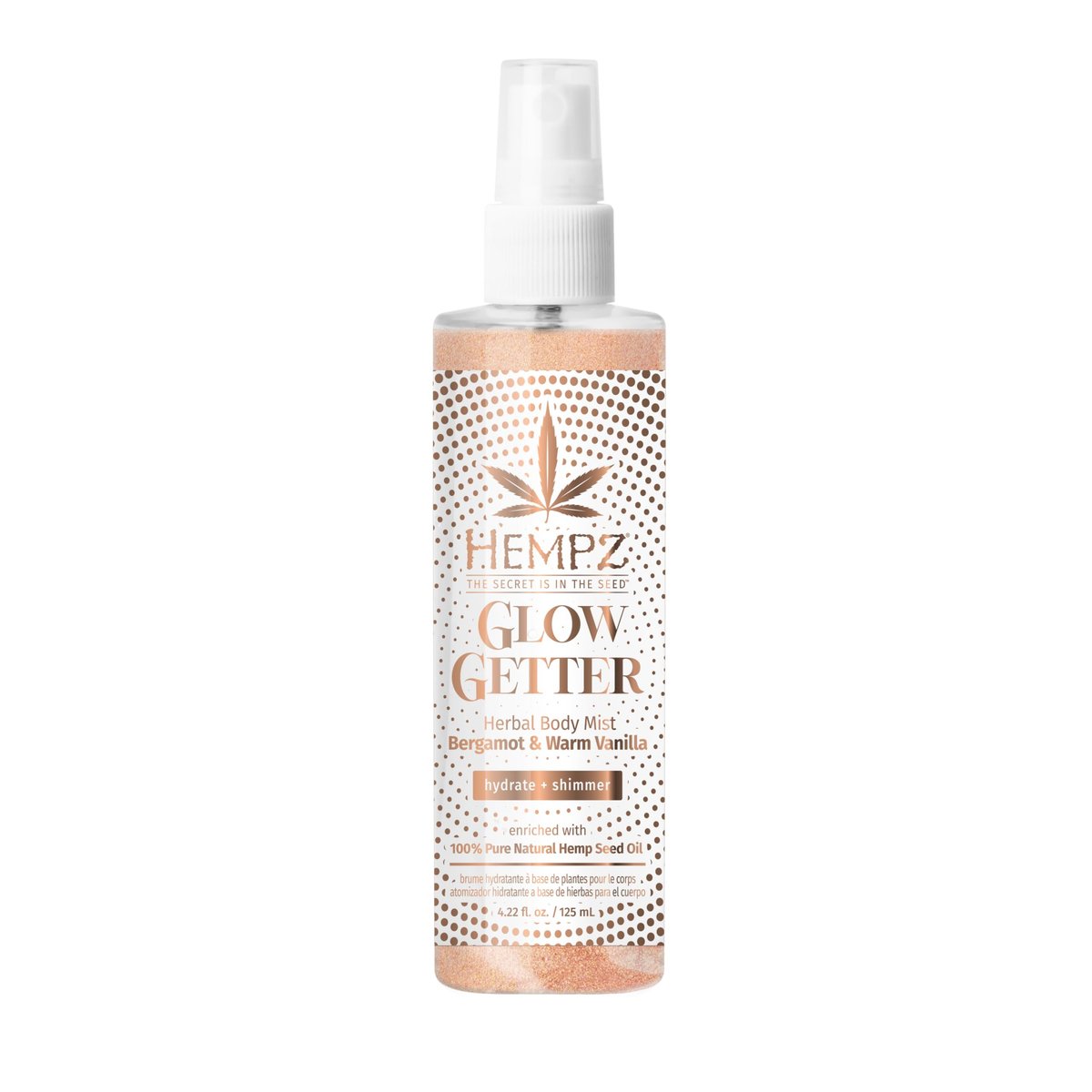 Hempz Glow Getter Hydrating Body Mist – Feuchtigkeitsspendender Perfume Shimmer Spray mit Glitzer, 125 ml