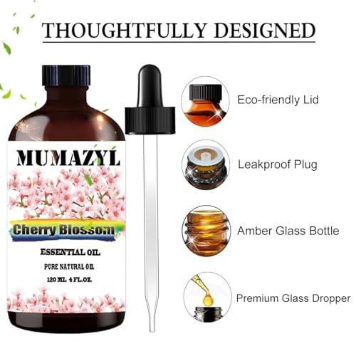 MUMAZYL Kirschblütenöl 120 ml – reines Kirschblütenöl für Diffuser, Luftbefeuchter, Yoga, Reinigung, DIY-Kerzen- und Seifenherstellung
