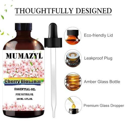 MUMAZYL Kirschblütenöl 120 ml – reines Kirschblütenöl für Diffuser, Luftbefeuchter, Yoga, Reinigung, DIY-Kerzen- und Seifenherstellung