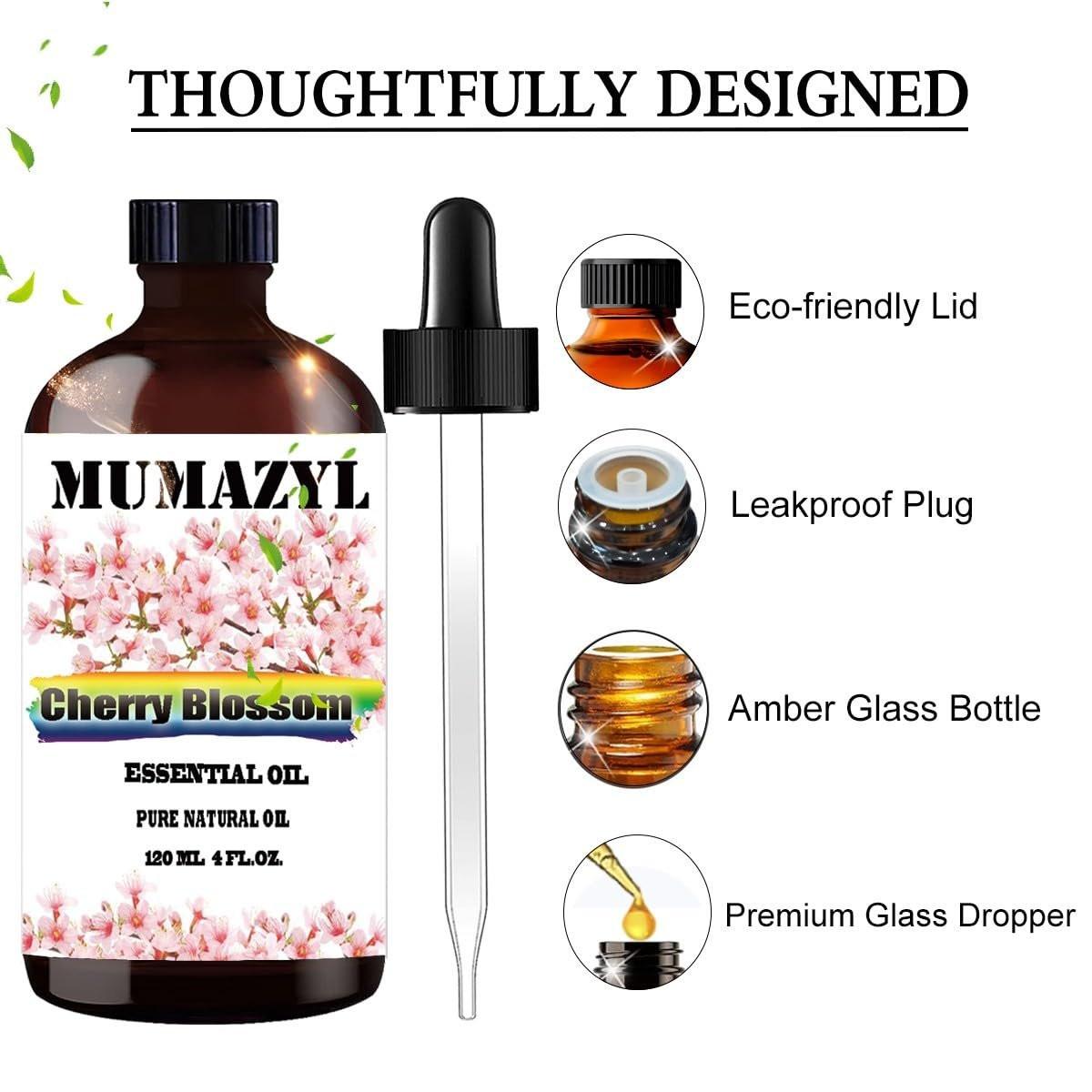 MUMAZYL Kirschblütenöl 120 ml – reines Kirschblütenöl für Diffuser, Luftbefeuchter, Yoga, Reinigung, DIY-Kerzen- und Seifenherstellung