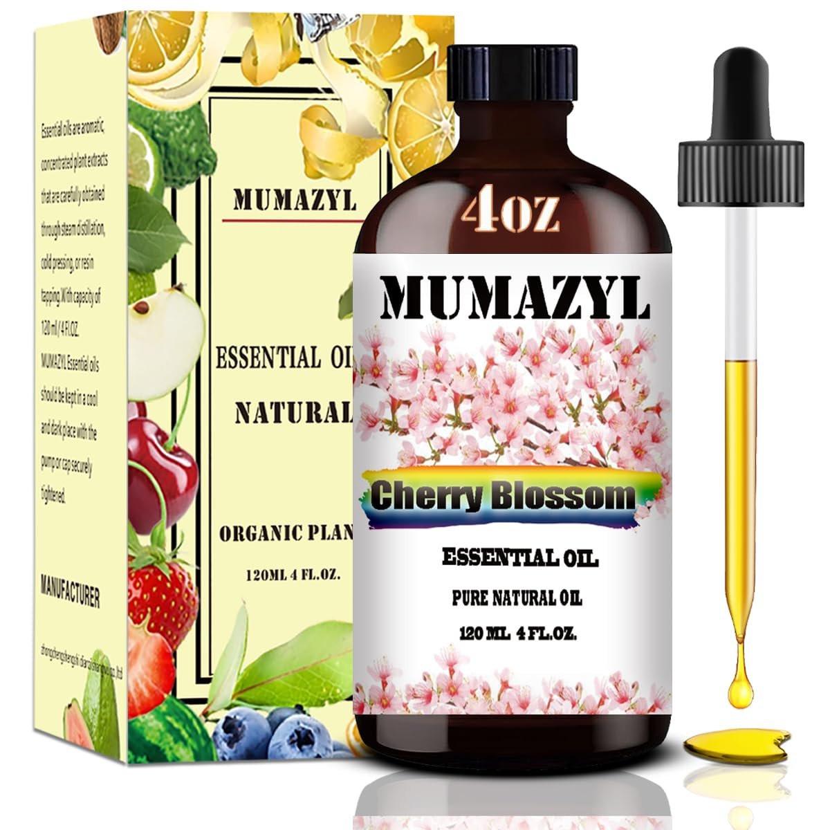 MUMAZYL Kirschblütenöl 120 ml – reines Kirschblütenöl für Diffuser, Luftbefeuchter, Yoga, Reinigung, DIY-Kerzen- und Seifenherstellung