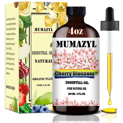 MUMAZYL Kirschblütenöl 120 ml – reines Kirschblütenöl für Diffuser, Luftbefeuchter, Yoga, Reinigung, DIY-Kerzen- und Seifenherstellung