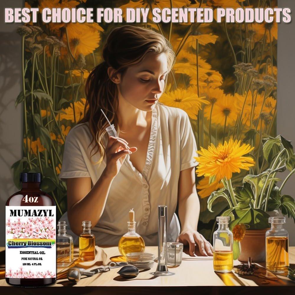 MUMAZYL Kirschblütenöl 120 ml – reines Kirschblütenöl für Diffuser, Luftbefeuchter, Yoga, Reinigung, DIY-Kerzen- und Seifenherstellung