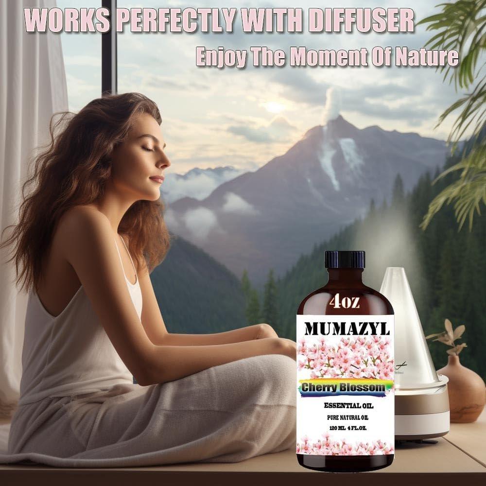 MUMAZYL Kirschblütenöl 120 ml – reines Kirschblütenöl für Diffuser, Luftbefeuchter, Yoga, Reinigung, DIY-Kerzen- und Seifenherstellung