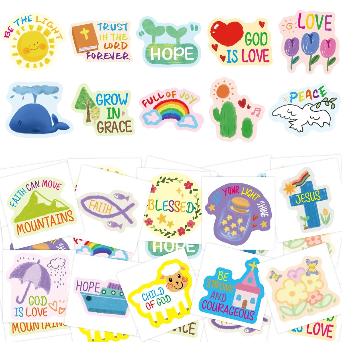 Fancy Land 140 Stücke Religiöse Tattoos für Kinder - Temporäre Christliche Oster-Tattoo-Bögen mit Bibelversen - Sonntagsschul-Bastelbedarf