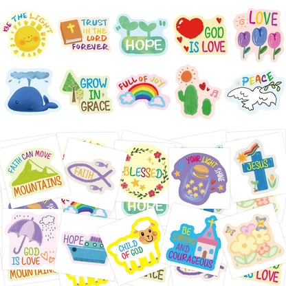 Fancy Land 140 Stücke Religiöse Tattoos für Kinder - Temporäre Christliche Oster-Tattoo-Bögen mit Bibelversen - Sonntagsschul-Bastelbedarf