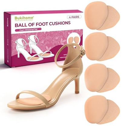 Ball-of-Foot-Polster für Frauen – Bukihome 4 Paar Metatarsal-Pads gegen Schmerzen im Fußballen, rutschfest für High Heels und Sandalen (Khaki)