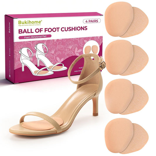 Ball-of-Foot-Polster für Frauen – Bukihome 4 Paar Metatarsal-Pads gegen Schmerzen im Fußballen, rutschfest für High Heels und Sandalen (Khaki)